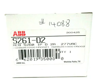 2 NEW ABB S261-D2 CIRCUIT BREAKERS S261D2