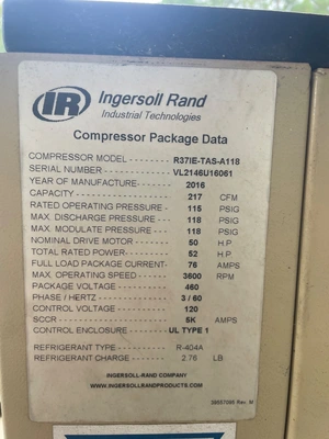 2016 INGERSOLL RAND R37IE-TAS-A118 Rotary Screw & Sliding Vane Air Compressors | Pressroom Solutions LLC (4)