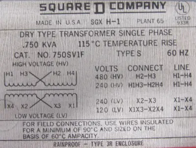 NEW SQUARE D 750SV1F TRANSFORMER