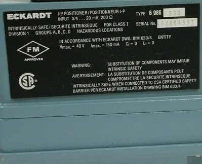 USED ECKARDT 6-986-530 I-P POSITIONER WITH SAUNDERS PISTON ACTUATOR P6986-530B