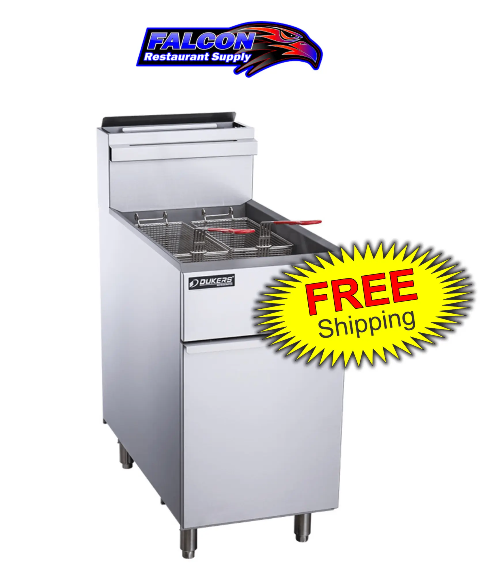 New | in-Stock Dukers New Dukers DCF4-LPG Liquid Propane Floor Gas Fryer with 4 Tube Burners 50lbs 120,000 BTU on Casters Cookers / Coolers / Fryers Illinois US | Falcon Restaurant Supply #1376317
