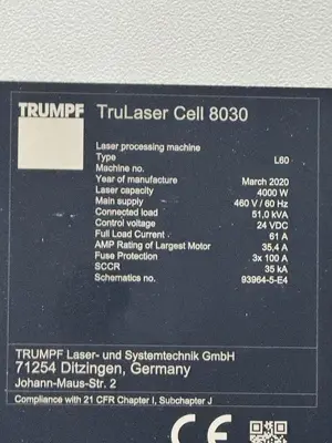 2020 TRUMPF TRULASER CELL 8030 LASER, CUTTING | Wheeler Machinery Sales (15)