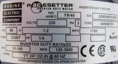 NEW BODINE ELECTRIC 34R6BFPP MOTOR 2295NR