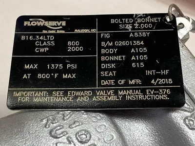Used FLOWSERVE B16.34LTD Pump & Valve Parts Ohio US | Surplus Asset Holdings #1236565