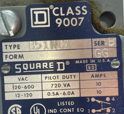 NEW SQUARE D 9007-B51NC1 LIMIT SWITCH SER. B 9007B51NC1