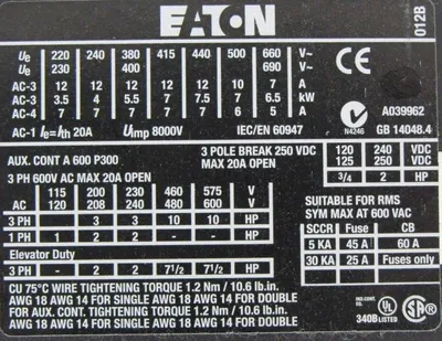 NEW EATON XTCE012B10G CONTACTOR