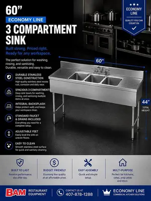 60" 3 Compartment Sink