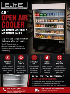 Elite 48" Vertical Open Air Cooler w/ (5) Levels, Black, 208-230v
