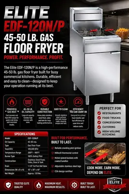 ELITE EDF-120N/P 45-50 Lb. Gas Floor Fryer