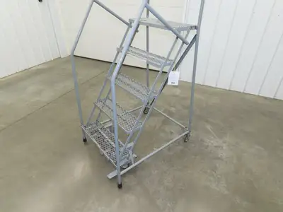 Uline H-84-110 Rolling Ladder 5 Step 10" Work Platform 50" Top Step 450lbs