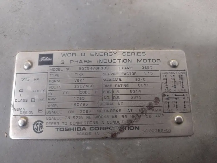 Used TOSHIBA BD754VGF3U3 A.C. Motors Ohio US | Yoder Brothers machinery #90516