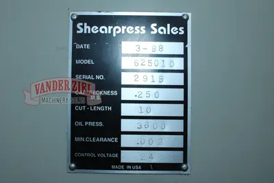 Used ACCURSHEAR 625010 Power Squaring Shears (Inch) Michigan US | Vander Ziel Machinery Sales #1123462
