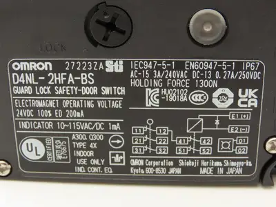 Omron D4NL-2HFA-BS Guard Safety Door Switch Interlock Solenoid Release 24VDC