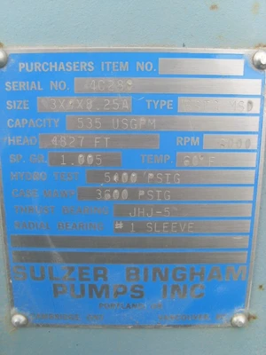 NEW SULZER BINGHAM 3X4X8.25A MSD