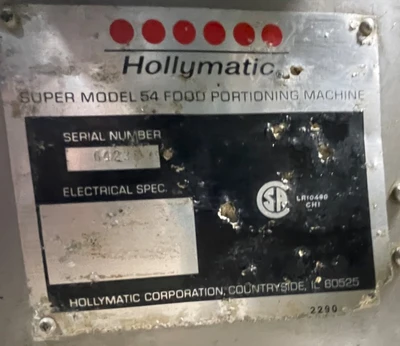72-0342 Hollymatic Super 54 Commercial Patty Former