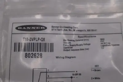 NEW BANNER ENGINEERING T18-2VPLP-Q8 SENSOR STOCK H1510A