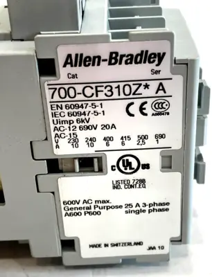 ALLEN BRADLEY 700-CF310ZJ CONTROL RELAY SERIES A 700CF310ZJ NEW, SURPLUS