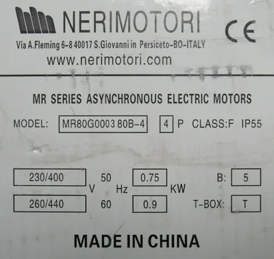 NEW NERIMOTORI MR80G0003 80B-4 MOTOR 260/440V 1.2HP