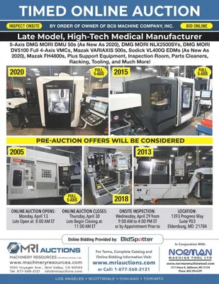 LATE MODEL, HIGH-TECH MEDICAL MANUFACTURER - BY ORDER OF OWNER BCS MACHINE