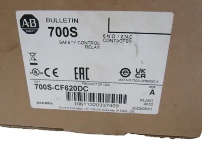 ALLEN BRADLEY 700S-CF620DC SAFETY CONTROL RELAY SER.A 700SCF620DC NEW, SURPLUS