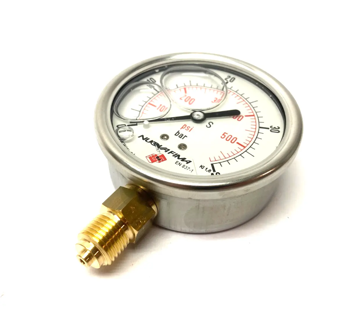 USED NUOVA FIMA RADIAL GLYCERINE MANOMETER 0-40 BAR, G 1/4, 63 MM