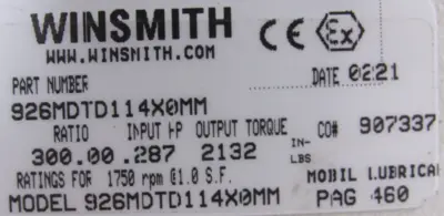 NEW WINSMITH 926MDTD114X0MM REDUCER 300:1 1/2HP C6T17VC24C 208-230/460V