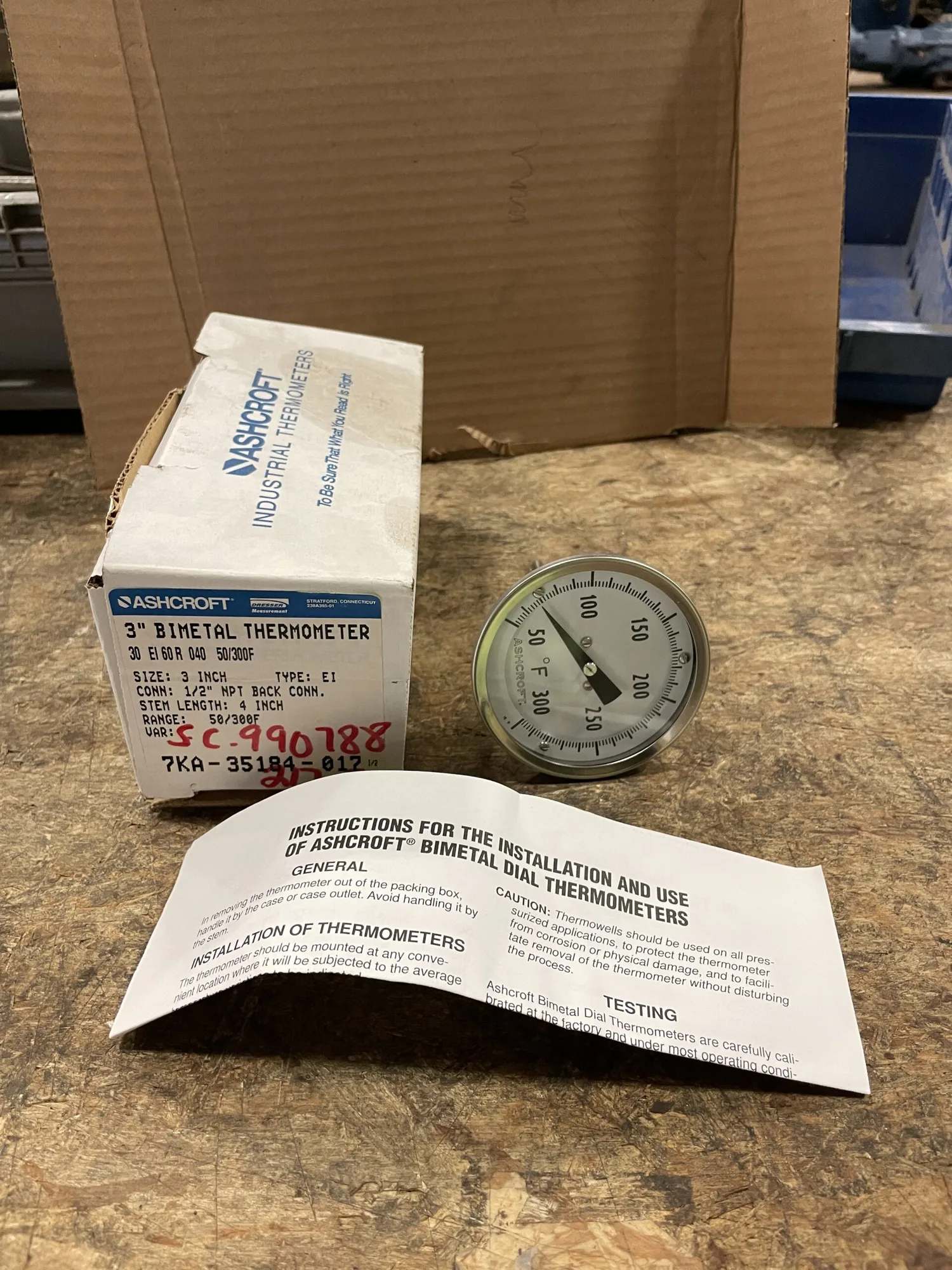 ASHCROFT 30EI60R040 3″ Bimetal Thermometer 50-300°F ; 4″ stem -NIB