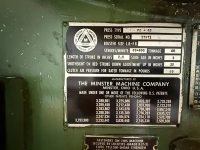Used MINSTER P2-45 Straight Side Presses California US | Heavy Wall Consulting #1385503