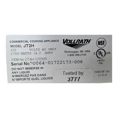 USED VOLLRATH JT2H