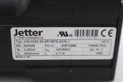 Jetter JH3-0320-35-4RVBPS-AC5L1 Servo Motor 4500-RPM 1.2KW 320V STOCK H1154