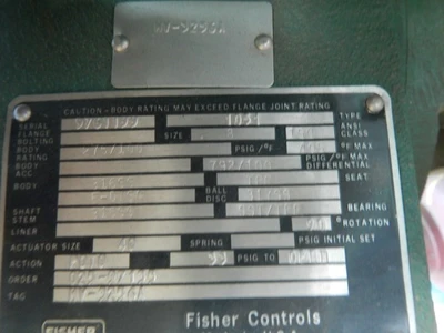 Fisher 8" 150 Class, 316 Stainless E-Disc Control Valve