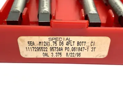 USED CLEVELAND TWIST DRILLS M12X1.75 D6 BOTTOMING HAND TAP, 4-FLUTE, 3.375 OAL