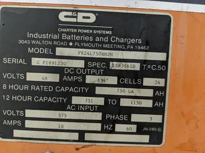 USED C&D CHARTER POWER SYSTEMS FR24L750RMJM