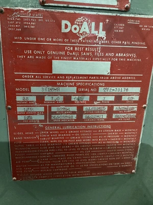 Used DOALL 3612-1H Vertical Band Saws Michigan US | iGAM Industrial Marketplace #1385484