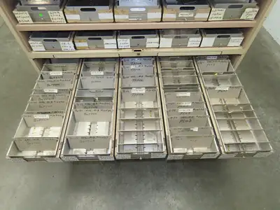Modular Industrial Storage Cabinet 20 Drawer 61.5x38x34.5" Vintage 17x10" Trays