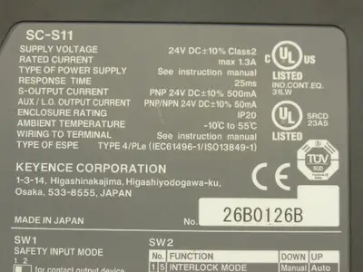 Keyence SC-S11 Safety Controller Relay 24VDC 25ms