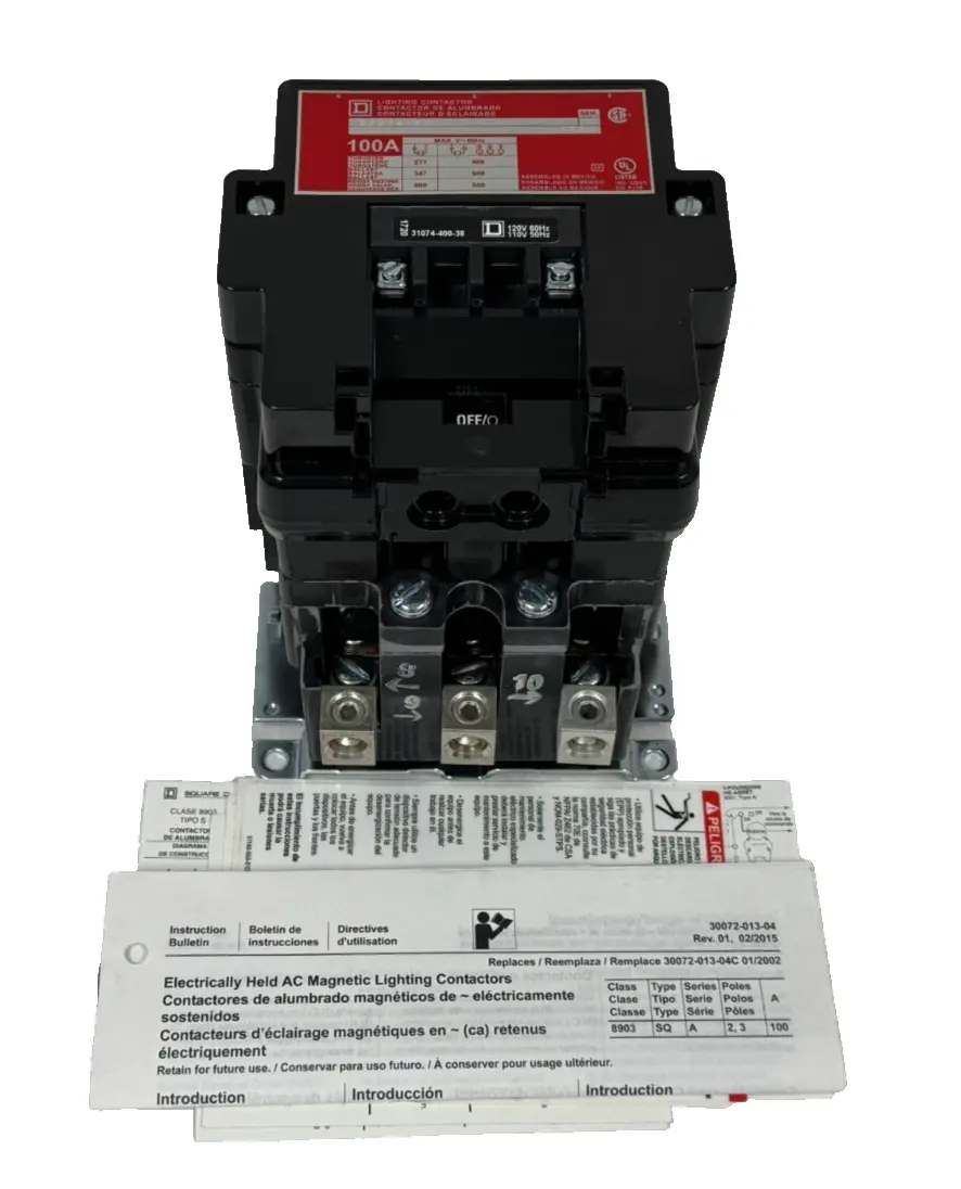NEW SQUARE D 8903SQO2 LIGHTING CONTACTOR SER. 31074-400-38 110-120V 50-60HZ 100A