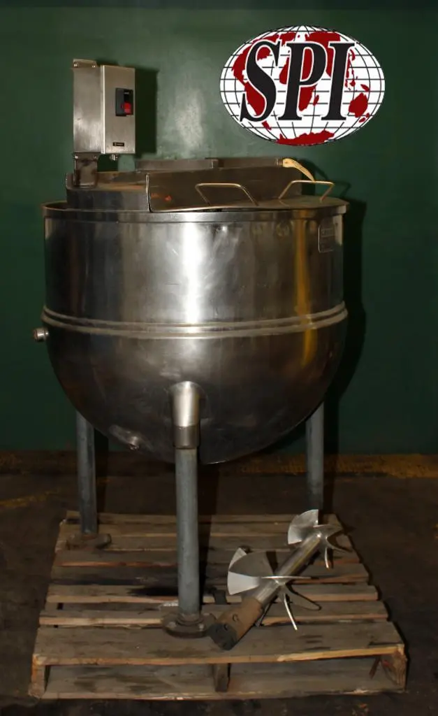 SPC7529  Kettle 100 gallon Groen hemispherical bottom kettle, Sweep agitator, 90 PSI psi jacket rating, Stainless Steel