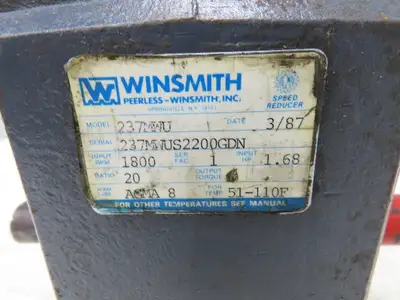 Winsmith 237MWU Worm Gearbox 20:1 Reducer 1.6Hp 90 RPM Dual Shaft 140TC