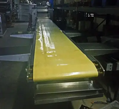 USED STAINLESS STEEL MOLINE 38-FOOT SHEETER LINE WITH EXTRUDER