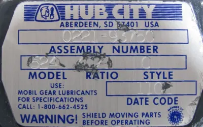 NEW HUB CITY 0221-93750 GEAR REDUCER 40:1 MODEL 524 STYLE C 022193750