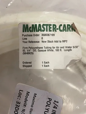 5/32” x 1/4” x 100’ White Polyurethane Tubing for Air and Water -NIB