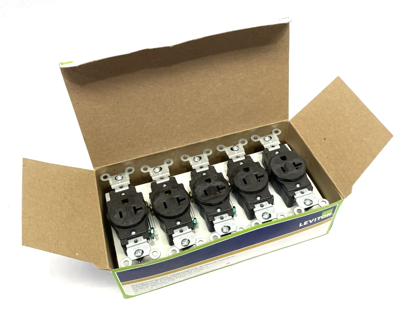New | in-Stock Leviton Single Straight Blade, Outlet Receptacle Brown, NEMA 5-20R LOT OF Electrical Fittings Michigan US | Maverick Industrial Sales #1402963