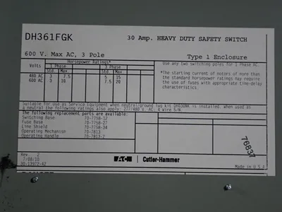 Eaton 30 A Heavy Duty Switch