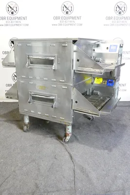 MIDDLEBY MARSHALL DOUBLE STACK NATURAL GAS SPLIT BELT PIZZA CONVEYOR OVEN MODEL PS636G (R TO L)