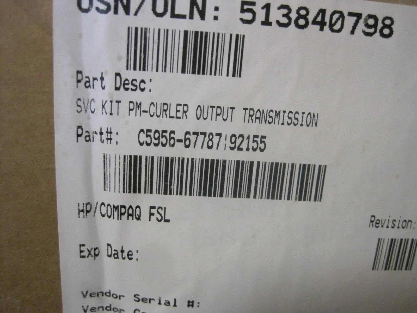 NEW HEWLETT PACKARD C5956-67787 CURLER OUTPUT TRANSMISSION C595667787