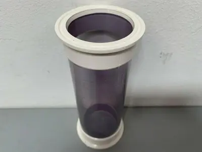 USED ACRYLIC 0.4 LITER CHROMATOGRAPHY BUBBLE TRAPS 2.5" X 6" W/ SANITARY FITS