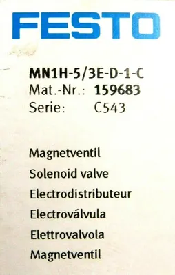 NEW FESTO 159683 SOLENOID VALVE MN1H-5/3E-D-1-C