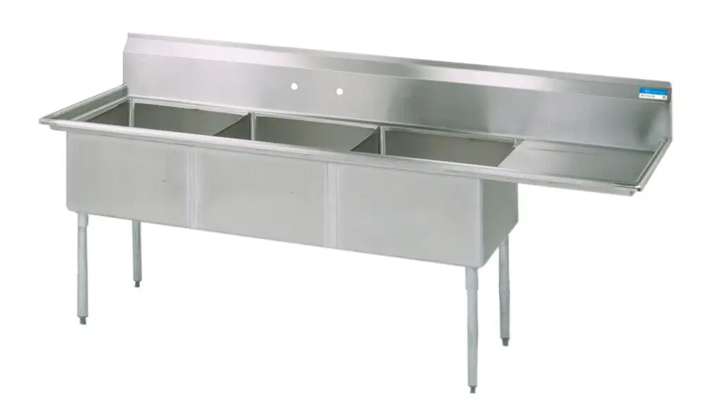 Compass 3 Compartments Sink w/ Right  Drainboard 18" x 18" x 12" D Bowls  SS