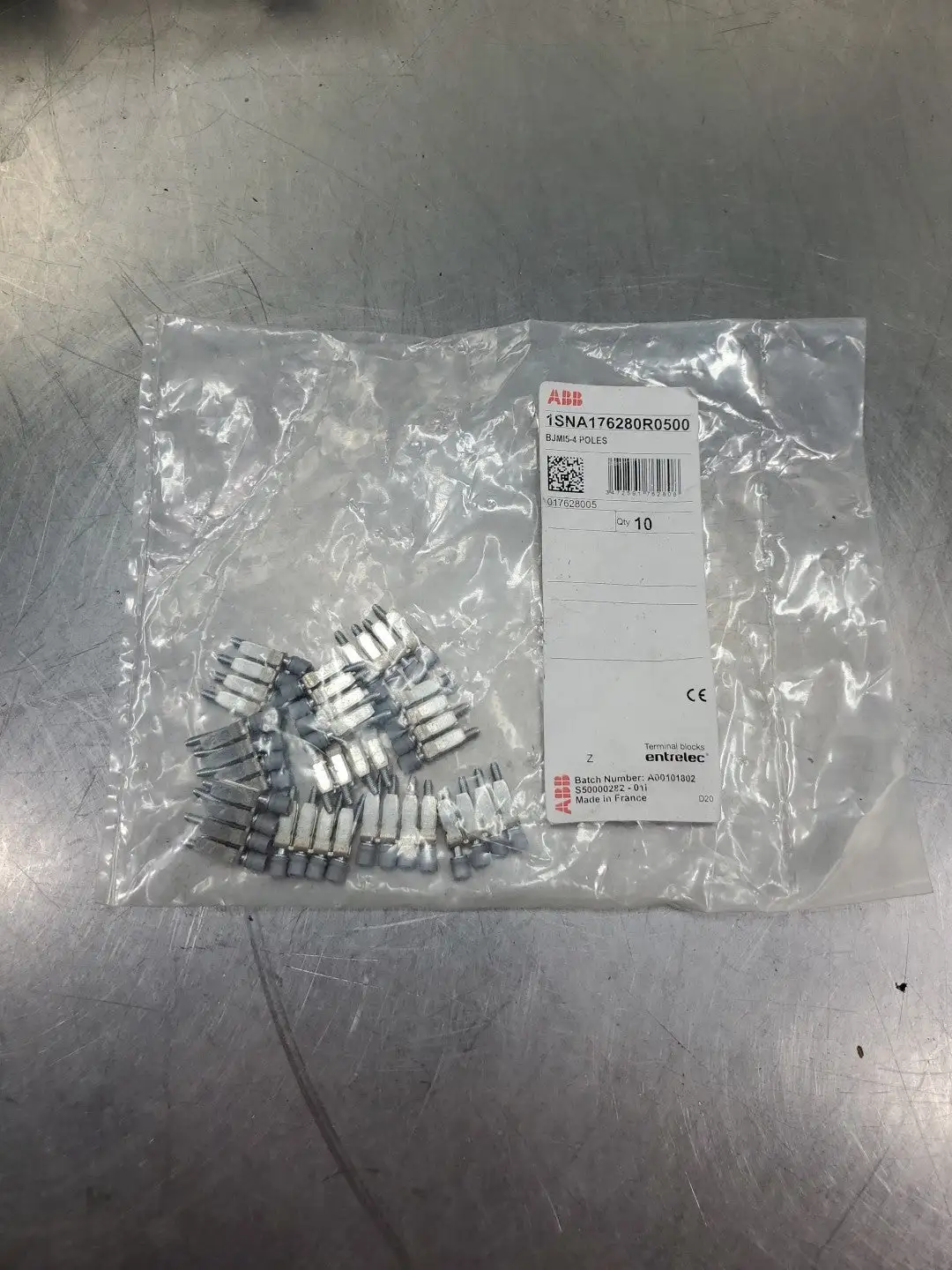 ABB 1SNA176280R0500 TERMINAL BLOCKS, BJMI5-4 POLES JUMPER, Lot of 10. 4F-47/1